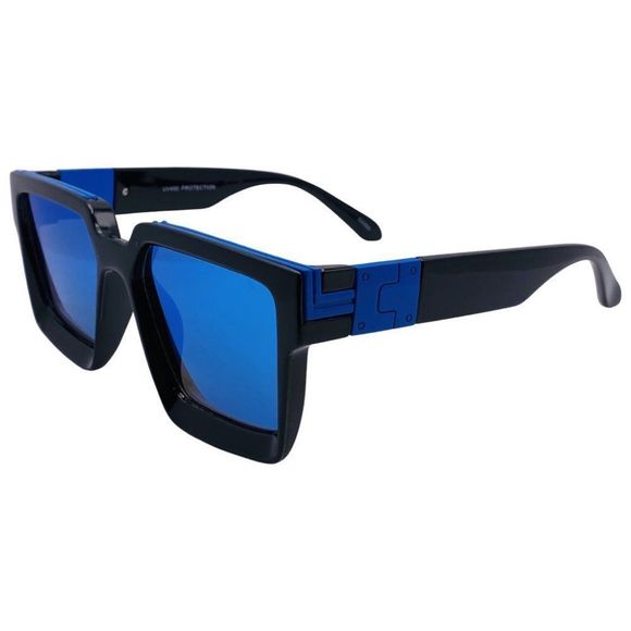 6143 | Black/Blue Square Mirrored Sunglasses - Picture 3 of 5